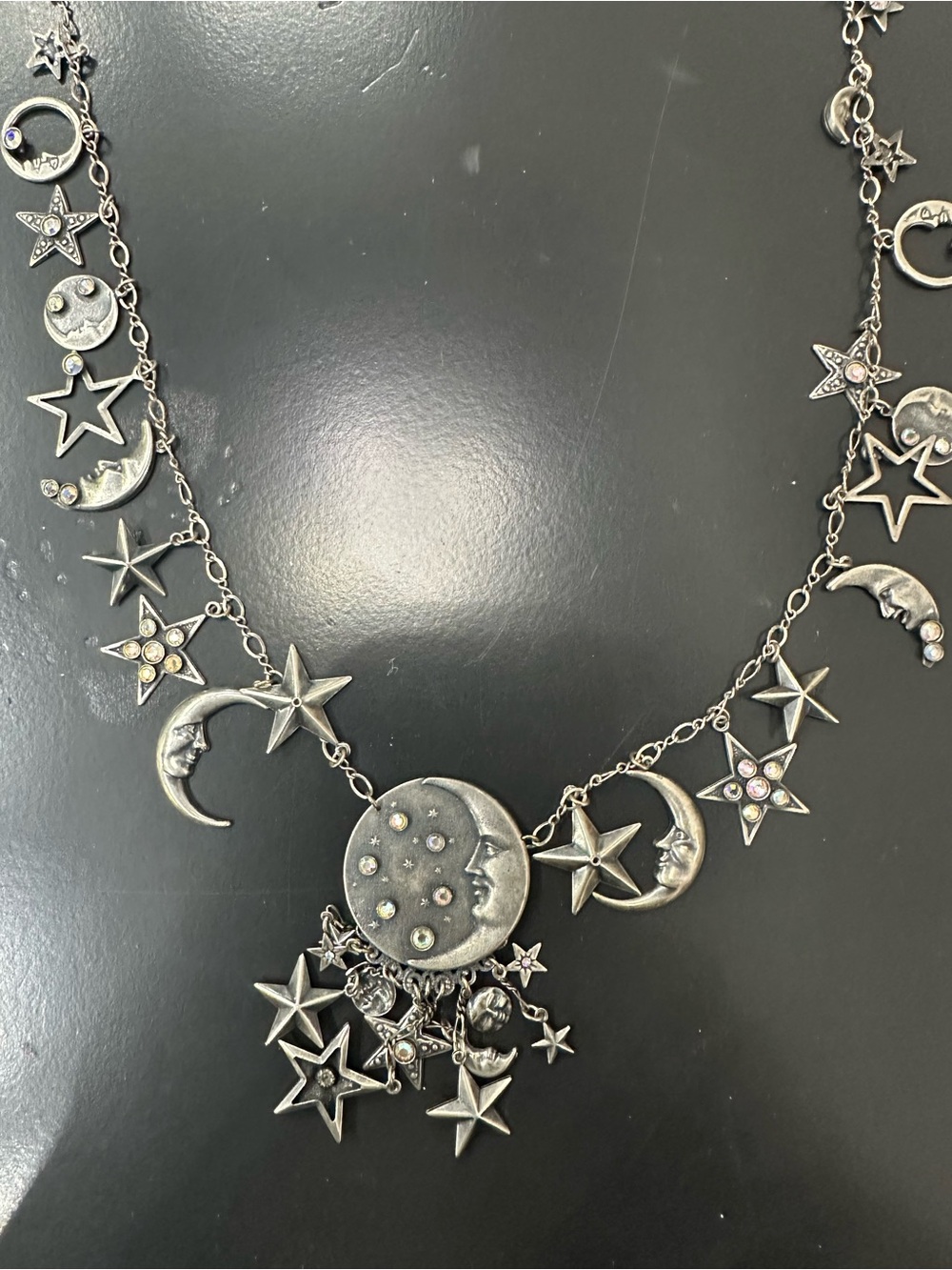 Silver tone Moon & Star Charm Necklace - Women's Jewelry - Picture 2 of 3